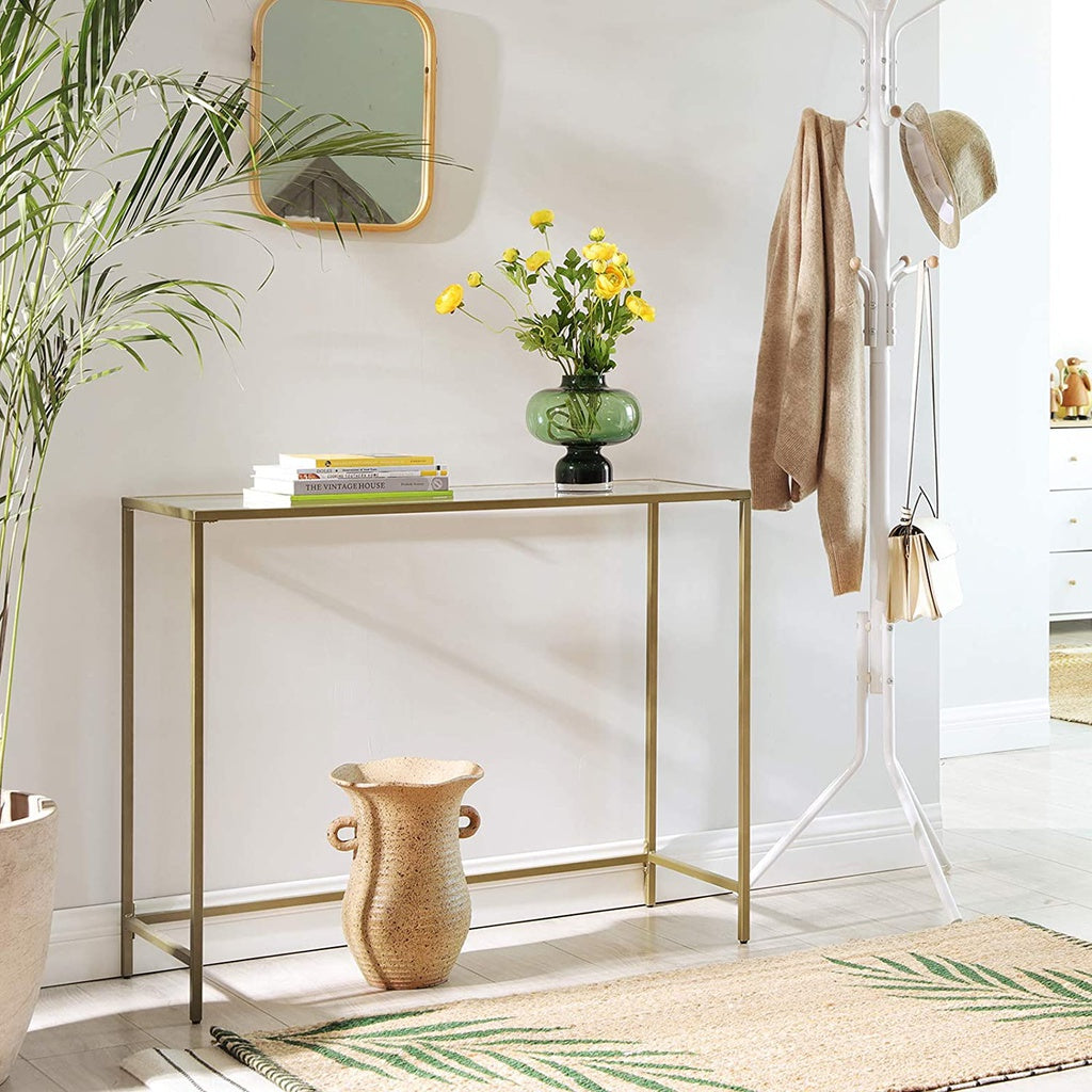 VASAGLE Console Table with Tempered Glass Golden - Cosy Abode