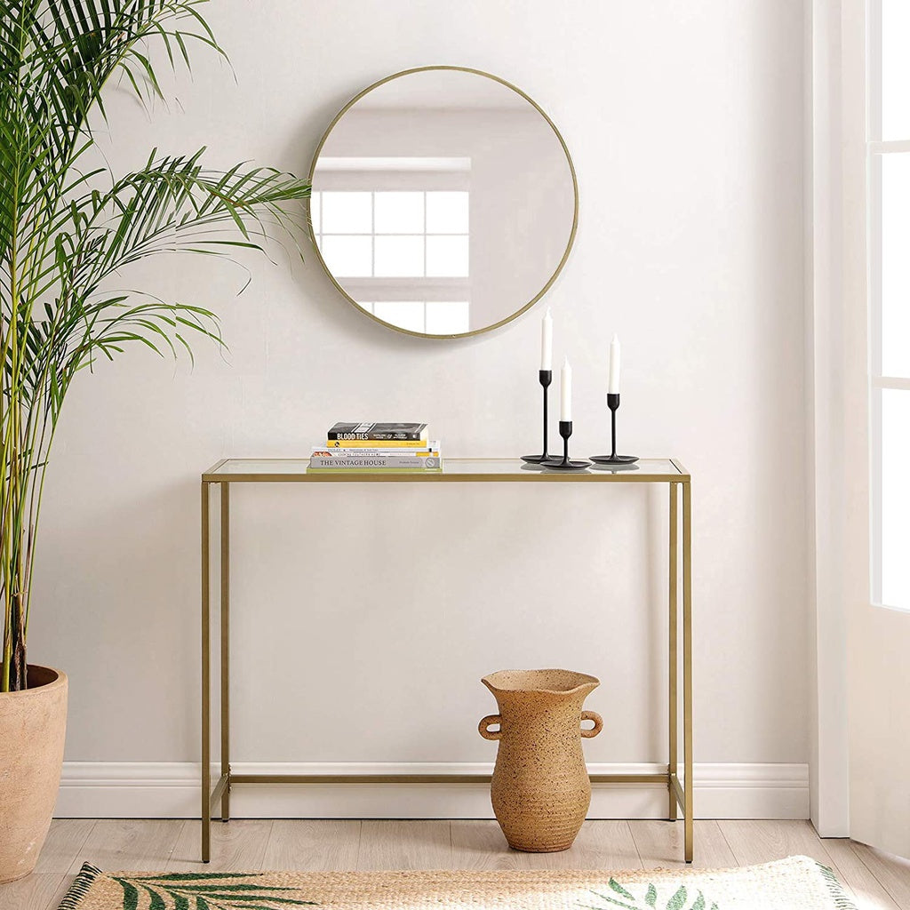 VASAGLE Console Table with Tempered Glass Golden - Cosy Abode