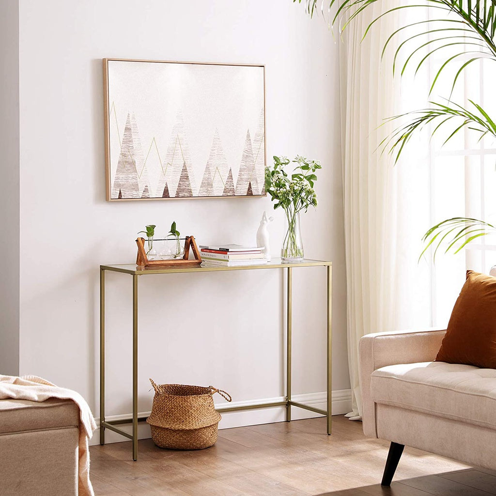 VASAGLE Console Table with Tempered Glass Golden - Cosy Abode