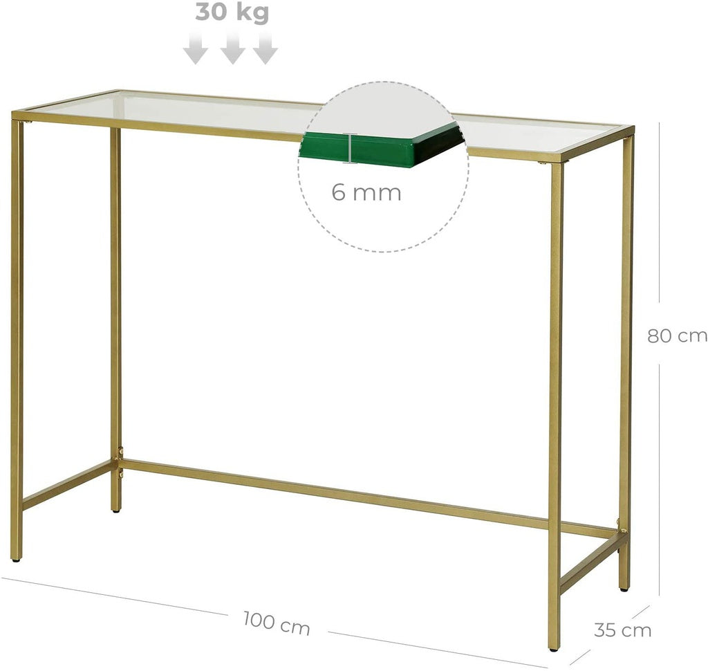 VASAGLE Console Table with Tempered Glass Golden - Cosy Abode