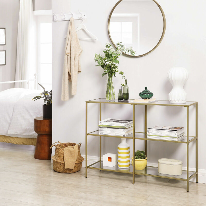 VASAGLE Side Table 3 Tier with Tempered Glass - Gold Frame - Cosy Abode