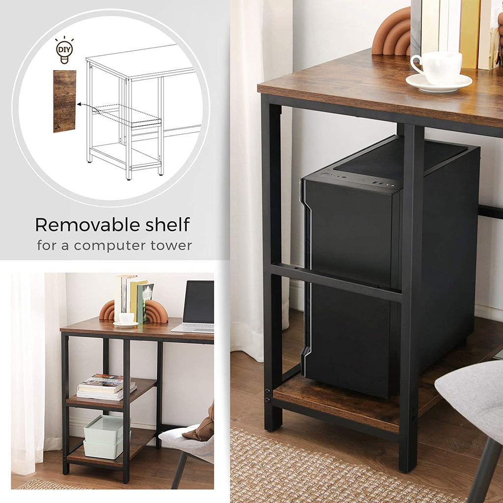 VASAGLE Computer Desk with 2 Shelves Rustic Brown and Black - Cosy Abode
