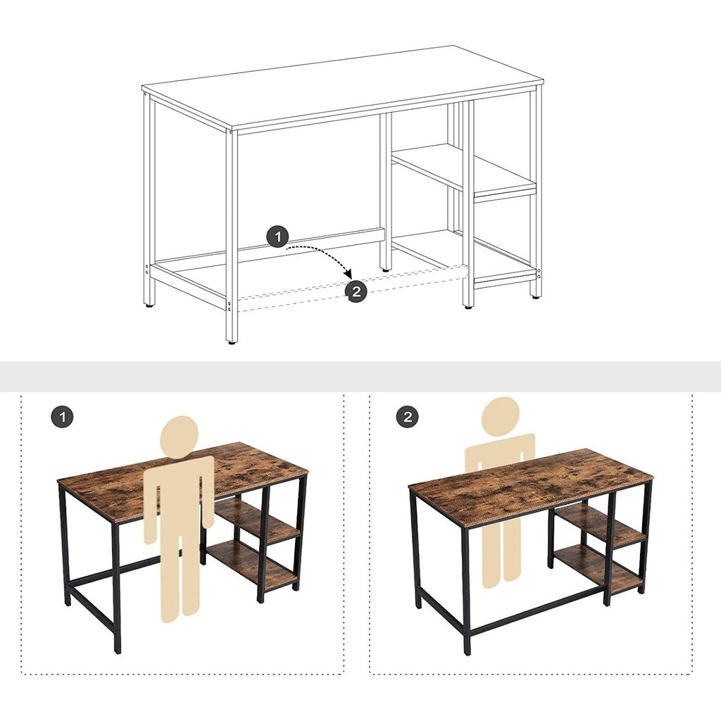 VASAGLE Computer Desk with 2 Shelves Rustic Brown and Black - Cosy Abode
