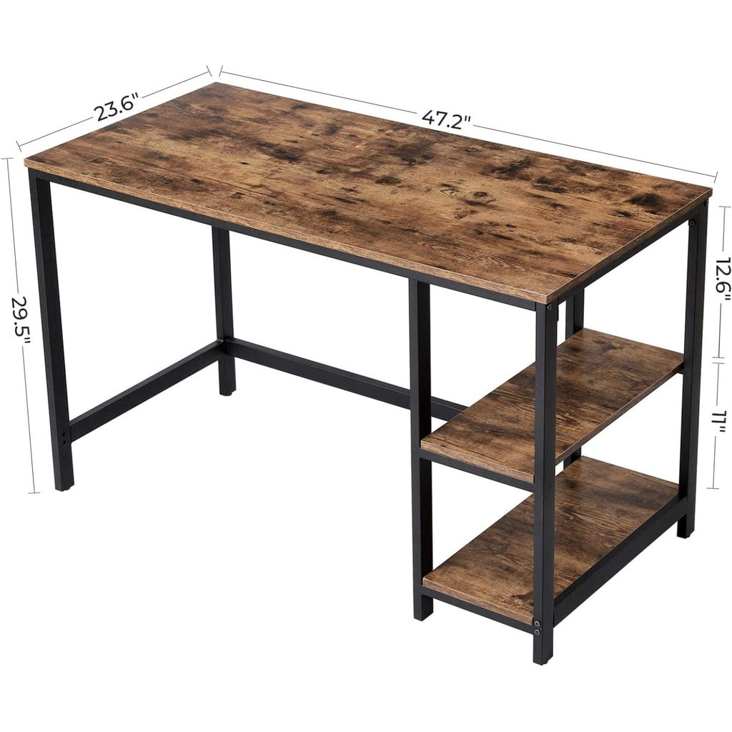 VASAGLE Computer Desk with 2 Shelves Rustic Brown and Black - Cosy Abode