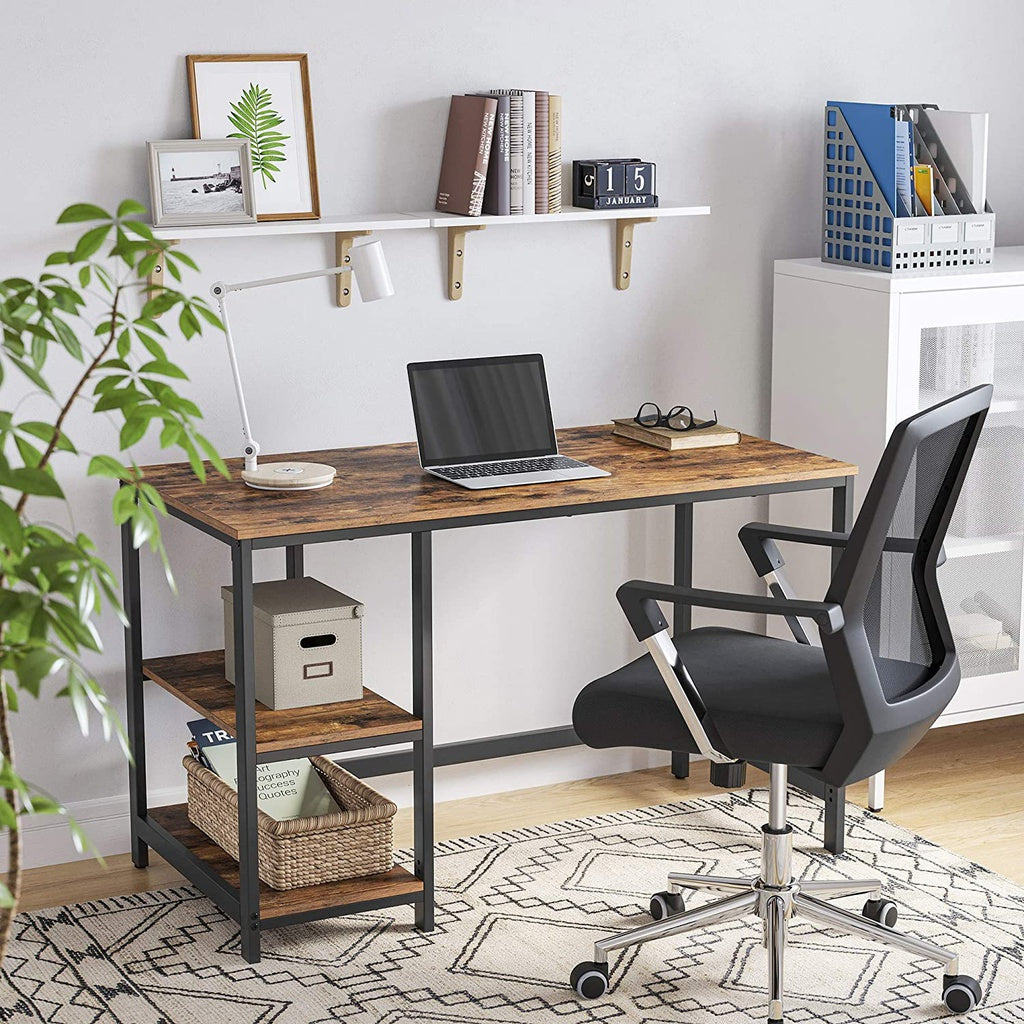VASAGLE Computer Desk with 2 Shelves Rustic Brown and Black - Cosy Abode