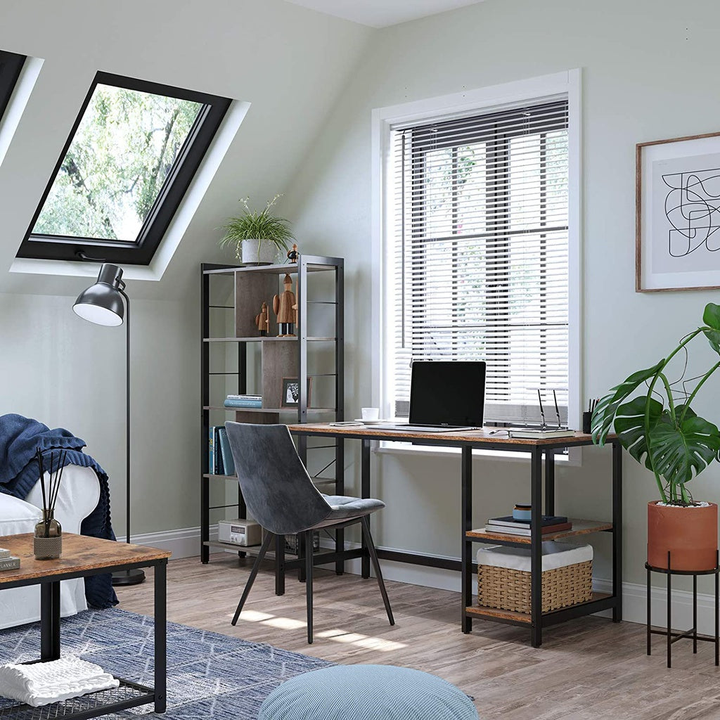 VASAGLE Computer Desk with 2 Shelves Rustic Brown and Black - Cosy Abode