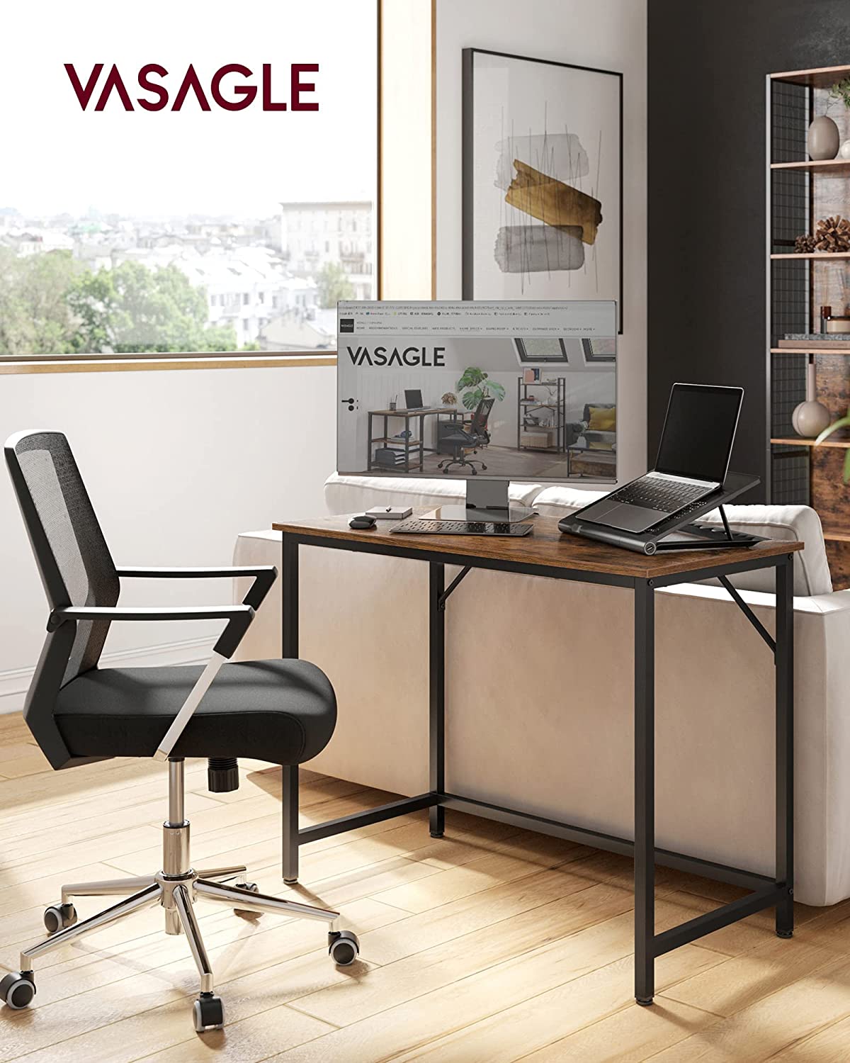 VASAGLE Computer Desk Rustic Brown and Black - Cosy Abode