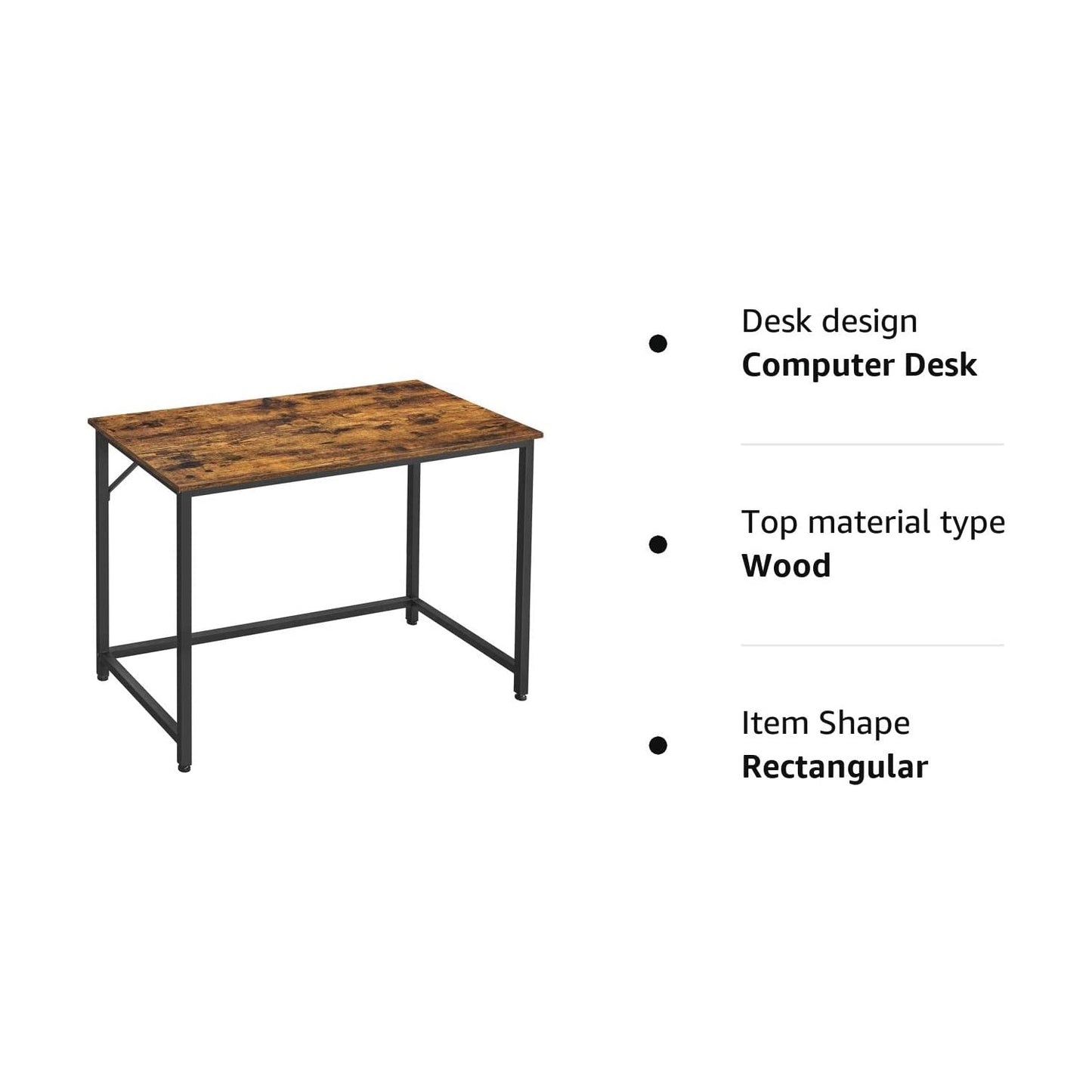 VASAGLE Computer Desk Rustic Brown and Black - Cosy Abode