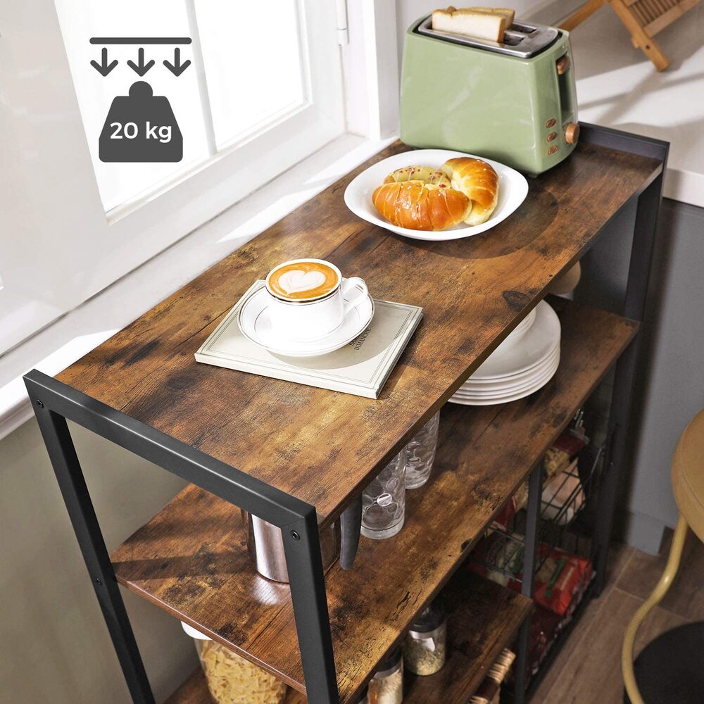 VASAGLE Baker's Rack Kitchen Island with 2 Metal Mesh Baskets Shelves and Hooks Industrial Style Rustic Brown - Cosy Abode