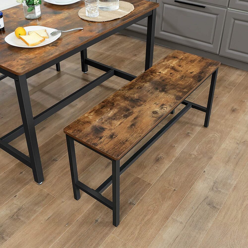 VASAGLE Table Benches Set of 2 Industrial Style Indoor Benches Durable Metal Frame for Kitchen Dining Room Living Room Rustic Brown - Cosy Abode