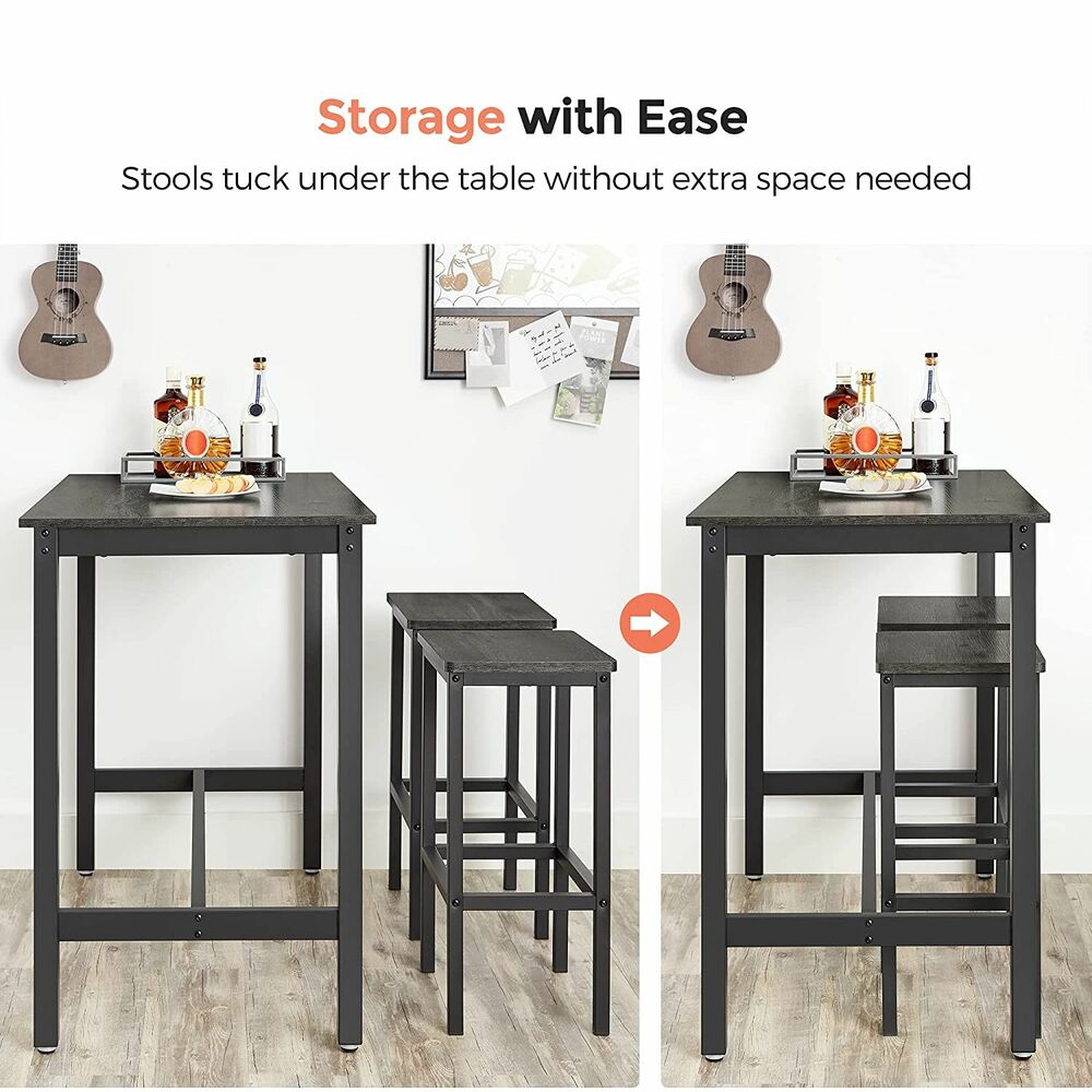 VASAGLE Bar Stools Set of 2 Bar Chairs Charcoal Gray - Cosy Abode