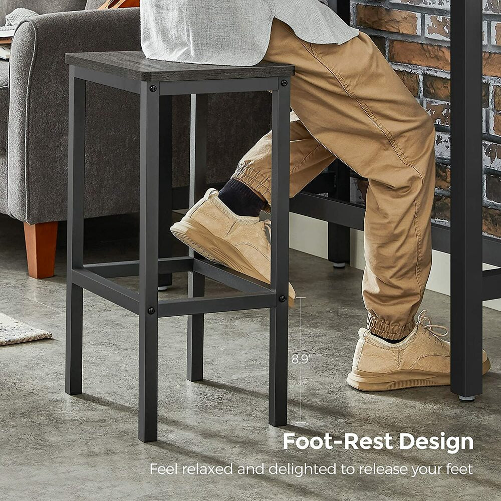VASAGLE Bar Stools Set of 2 Bar Chairs Charcoal Gray - Cosy Abode