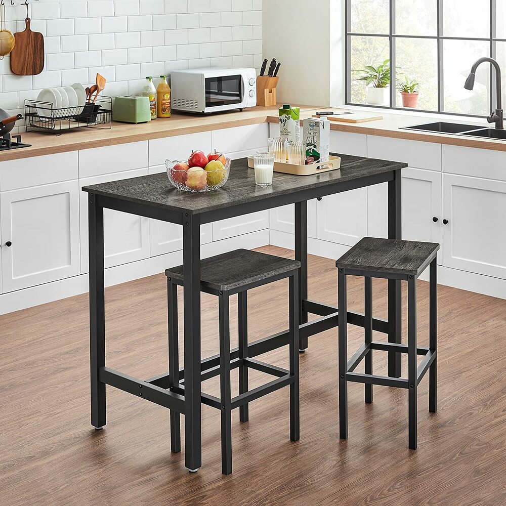 VASAGLE Bar Stools Set of 2 Bar Chairs Charcoal Gray - Cosy Abode