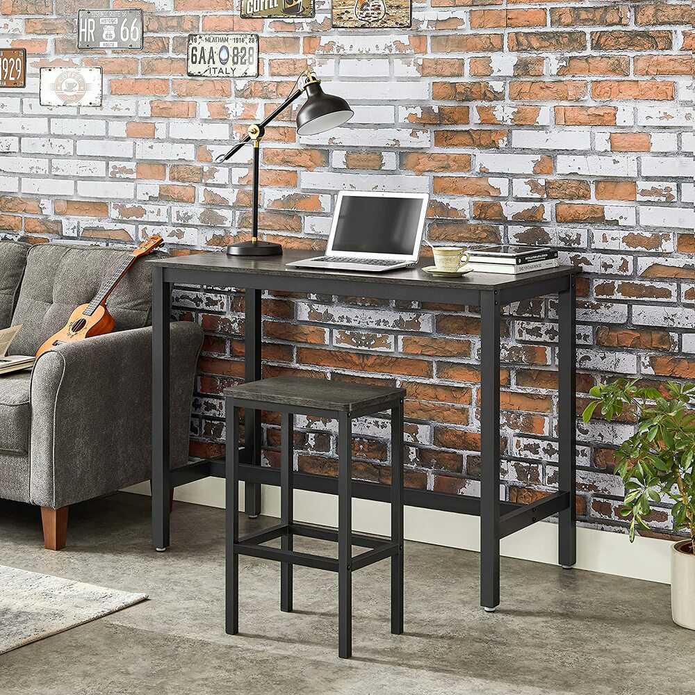 VASAGLE Bar Stools Set of 2 Bar Chairs Charcoal Gray - Cosy Abode