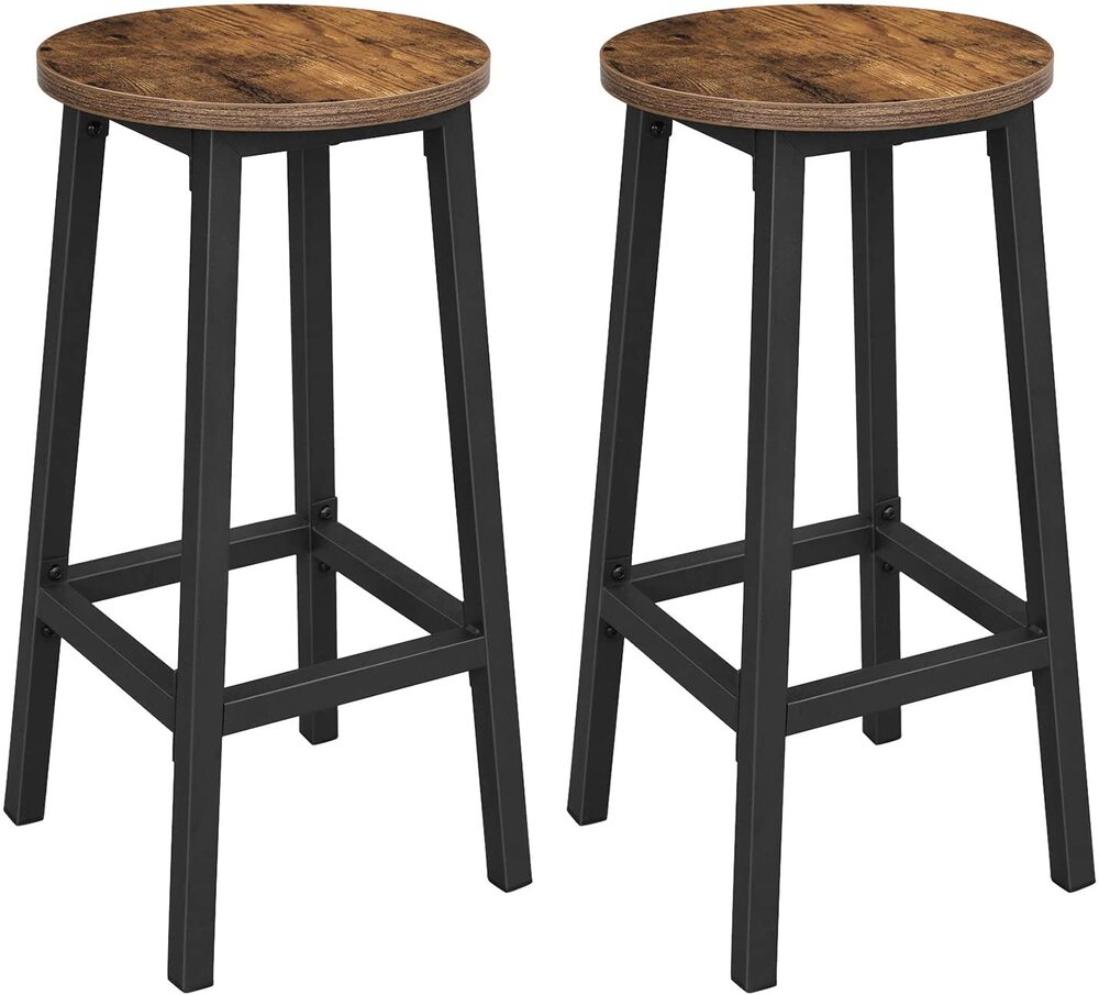 VASAGLE Bar Stools Set of 2 Bar Chairs Kitchen Chairs with Sturdy Steel Frame Height Round Easy Assembly Industrial Style Vintage Brown Black LBC32X - Cosy Abode
