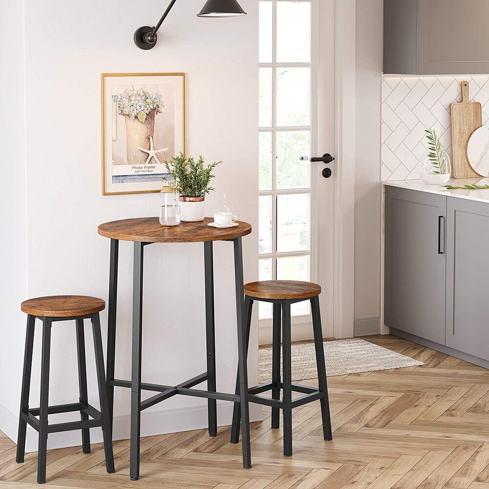 VASAGLE Bar Stools Set of 2 Bar Chairs Kitchen Chairs with Sturdy Steel Frame Height Round Easy Assembly Industrial Style Vintage Brown Black LBC32X - Cosy Abode