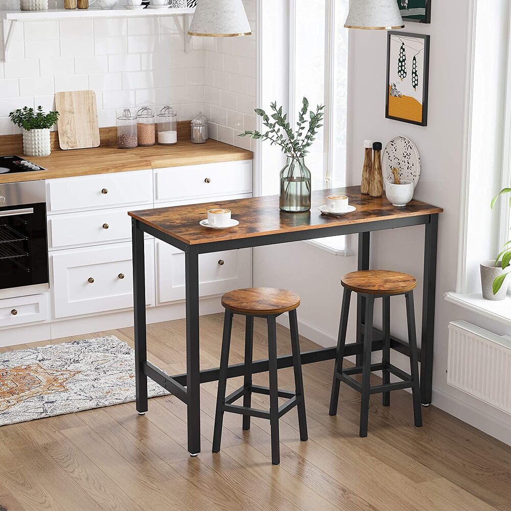 VASAGLE Bar Stools Set of 2 Bar Chairs Kitchen Chairs with Sturdy Steel Frame Height Round Easy Assembly Industrial Style Vintage Brown Black LBC32X - Cosy Abode