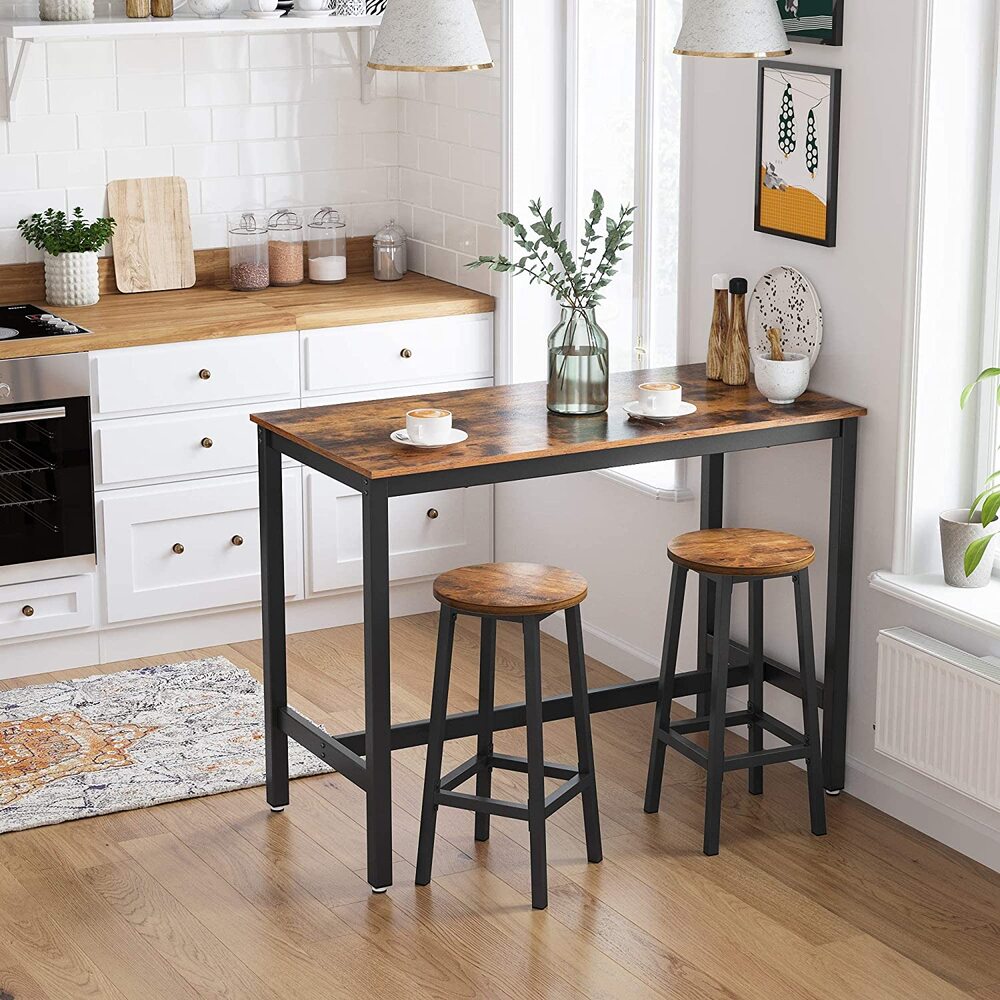 VASAGLE Bar Table with Solid Metal Frame - Wood Look - Cosy Abode