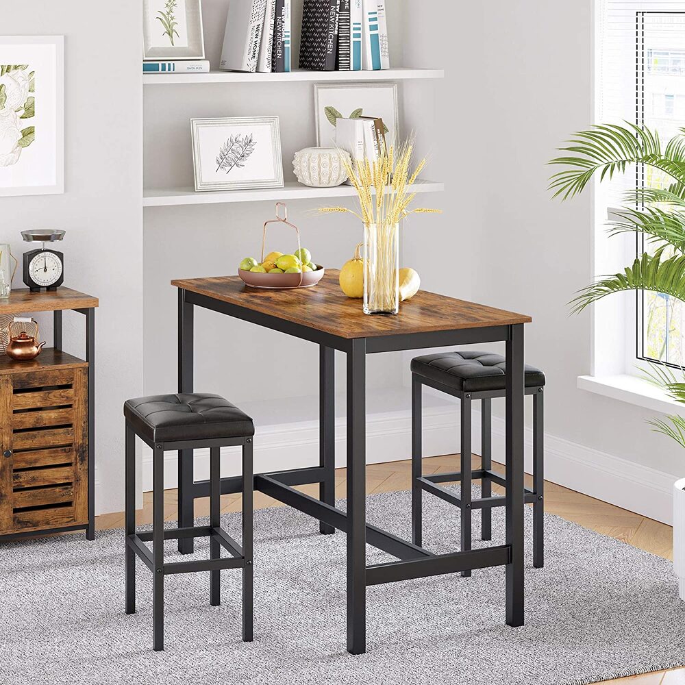 VASAGLE Bar Table with Solid Metal Frame - Wood Look - Cosy Abode