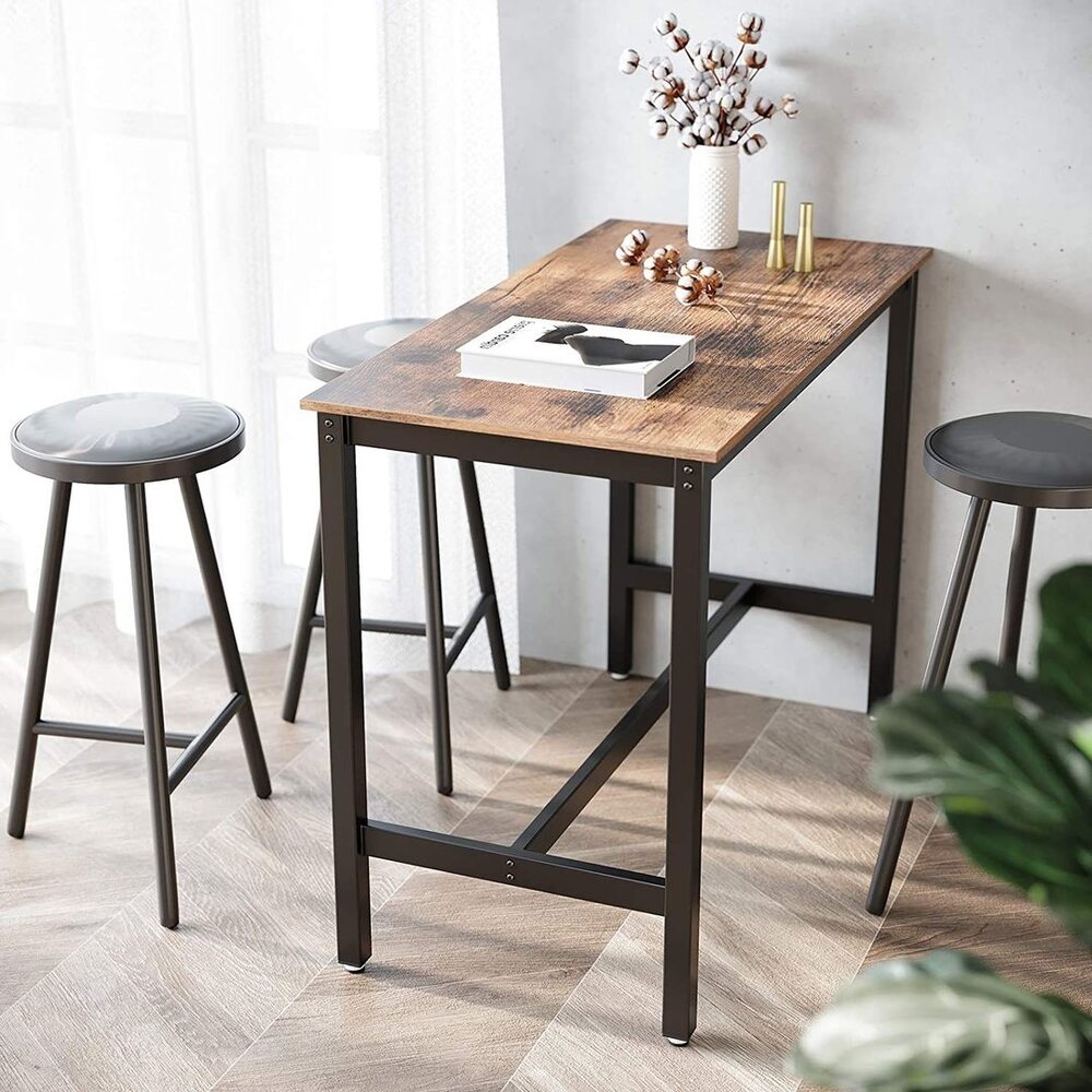 VASAGLE Bar Table with Solid Metal Frame - Wood Look - Cosy Abode
