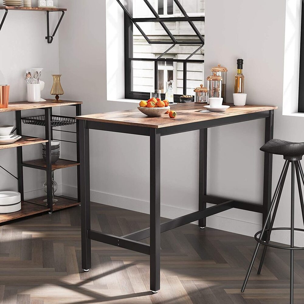 VASAGLE Bar Table with Solid Metal Frame - Wood Look - Cosy Abode