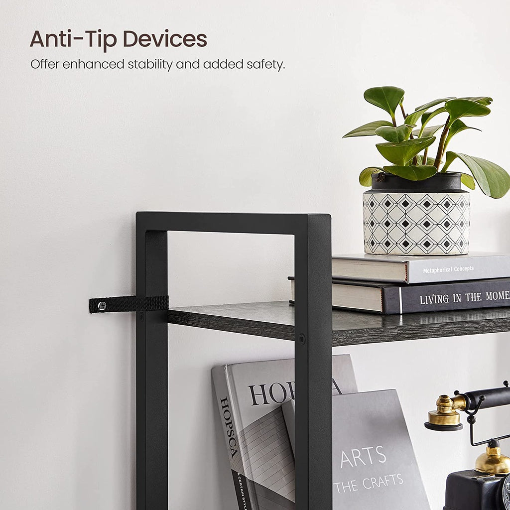 VASAGLE 4-Tier Bookshelf Storage Rack with Steel Frame- Charcoal Grey and Black - Cosy Abode