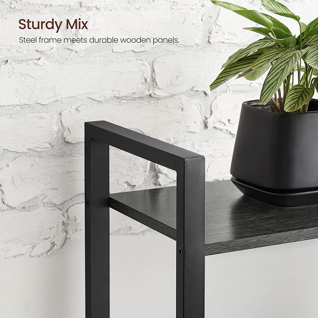 VASAGLE 4-Tier Bookshelf Storage Rack with Steel Frame- Charcoal Grey and Black - Cosy Abode