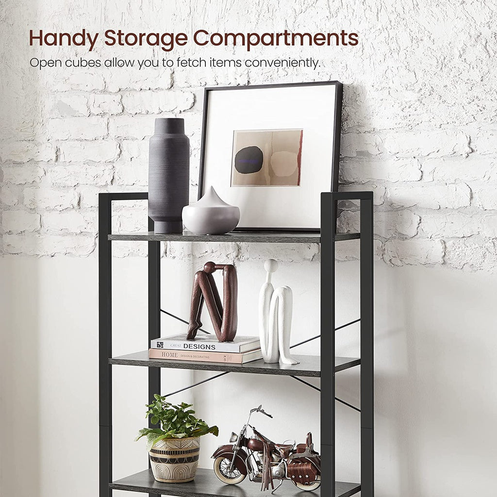 VASAGLE 4-Tier Bookshelf Storage Rack with Steel Frame- Charcoal Grey and Black - Cosy Abode
