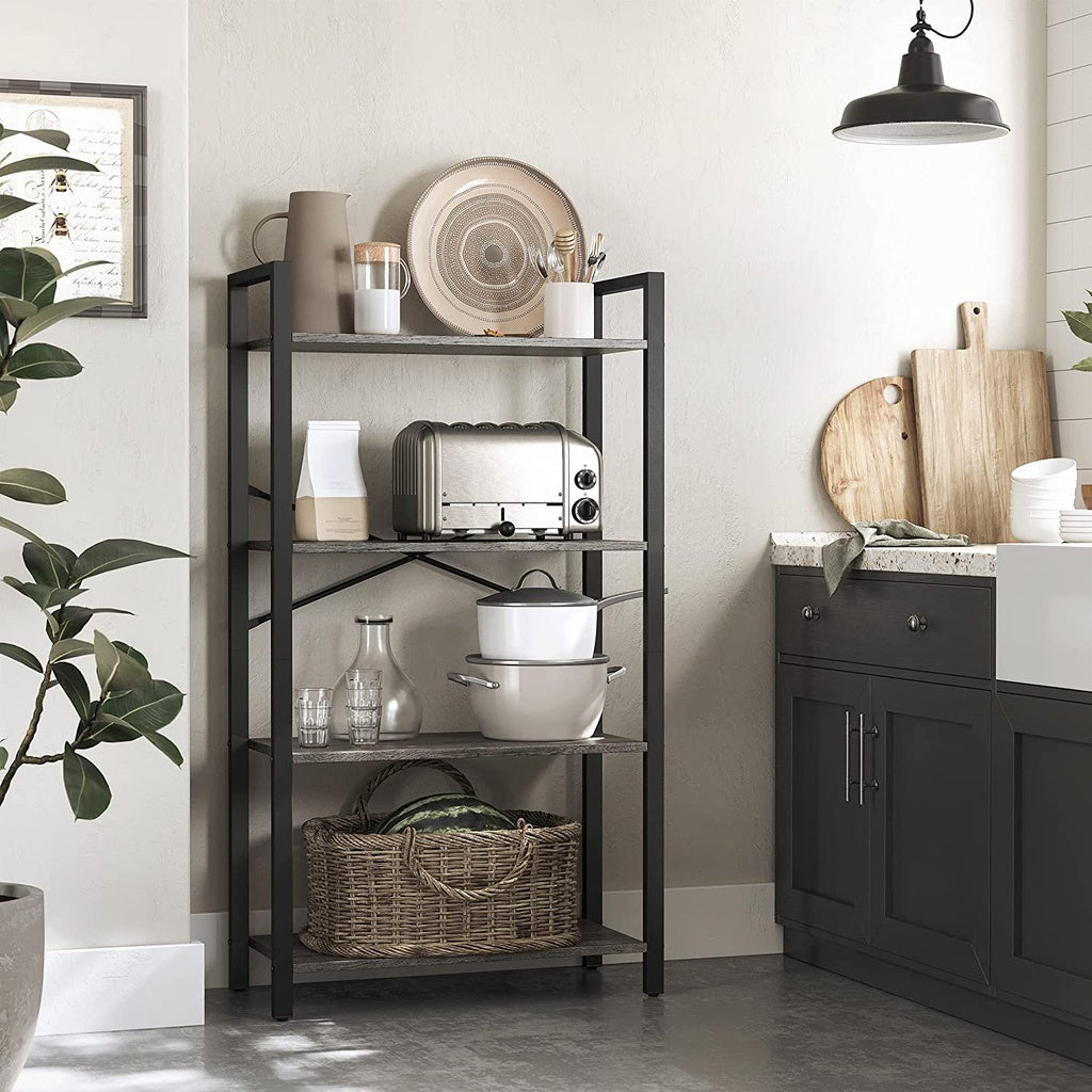 VASAGLE 4-Tier Bookshelf Storage Rack with Steel Frame- Charcoal Grey and Black - Cosy Abode