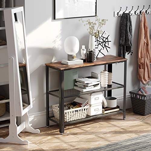 VASAGLE Console Table with 2 Mesh Shelves Rustic Brown and Black - Cosy Abode