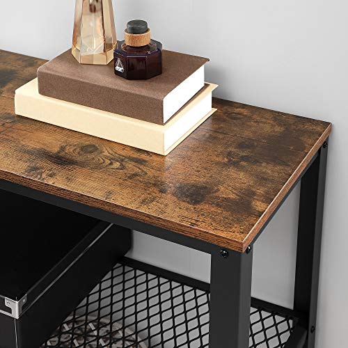 VASAGLE Console Table with 2 Mesh Shelves Rustic Brown and Black - Cosy Abode