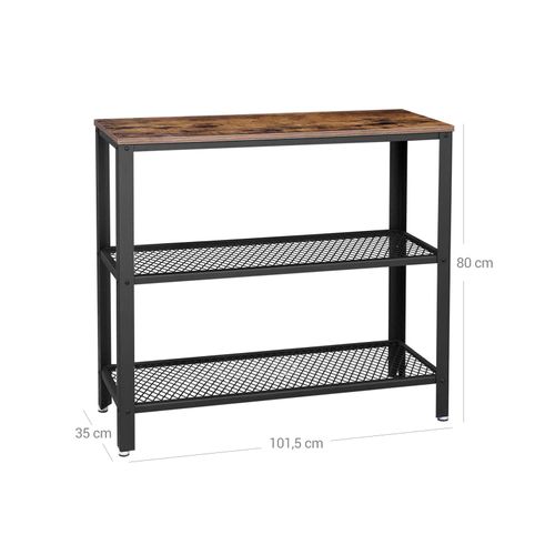 VASAGLE Console Table with 2 Mesh Shelves Rustic Brown and Black - Cosy Abode