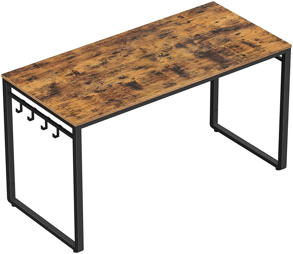 VASAGLE Computer Desk Writing Desk with 8 Hooks Rustic Brown and Black - Cosy Abode