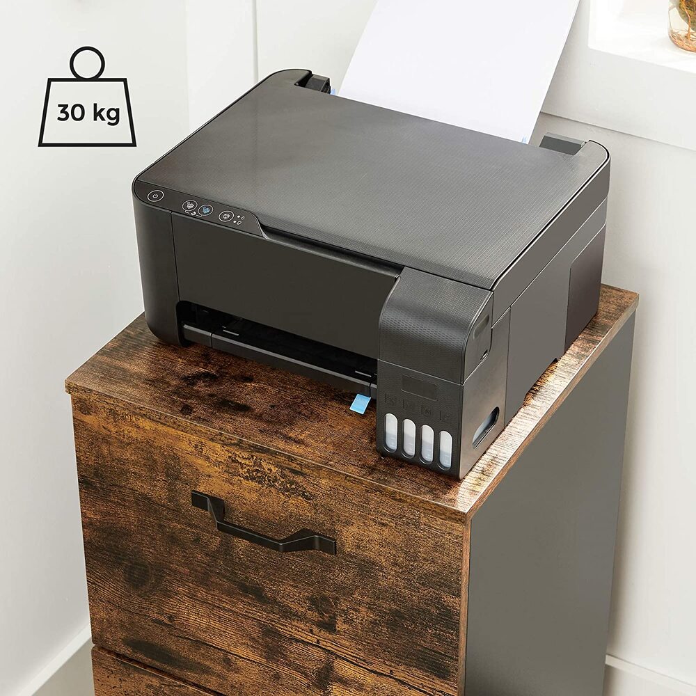 VASAGLE File Cabinet with 2 Drawers Rolling Office Filing Cabinet with Wheels Rustic Brown and Black - Cosy Abode