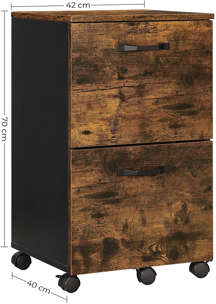 VASAGLE File Cabinet with 2 Drawers Rolling Office Filing Cabinet with Wheels Rustic Brown and Black - Cosy Abode