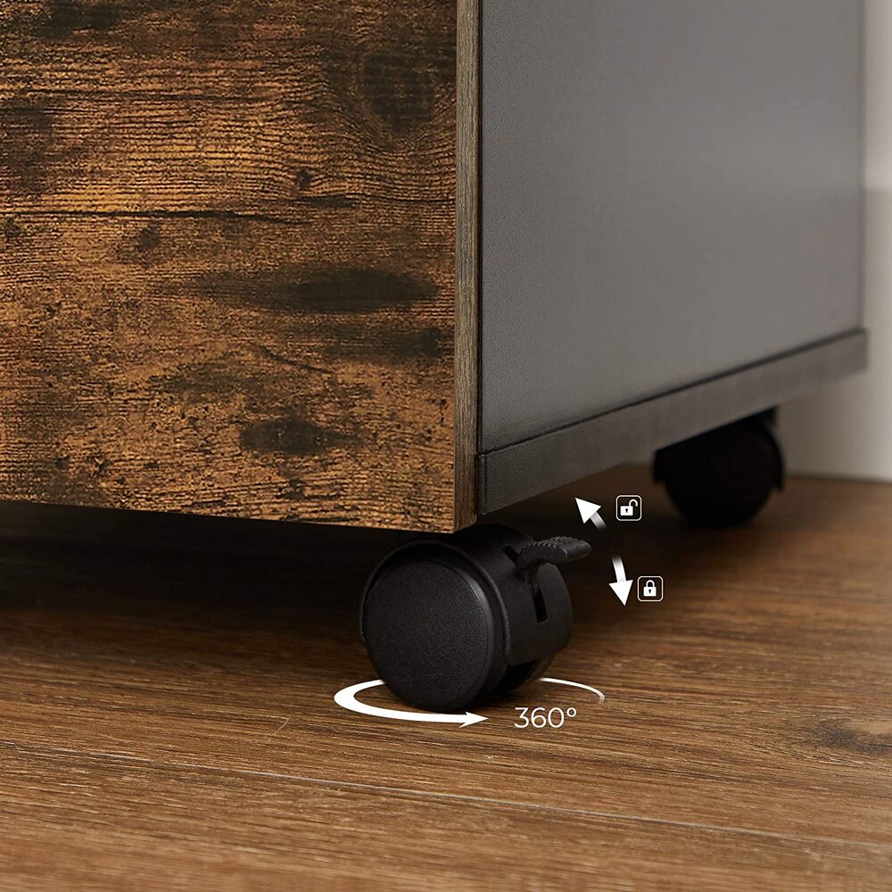VASAGLE File Cabinet with 2 Drawers Rolling Office Filing Cabinet with Wheels Rustic Brown and Black - Cosy Abode
