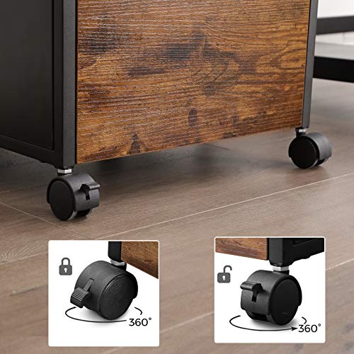 VASAGLE File Cabinet with 2 Drawers Rolling Office Filing Cabinet with Wheels and Open Compartment Rustic Brown and Black - Cosy Abode