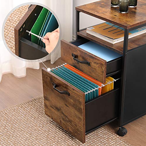 VASAGLE File Cabinet with 2 Drawers Rolling Office Filing Cabinet with Wheels and Open Compartment Rustic Brown and Black - Cosy Abode