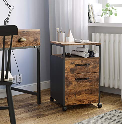 VASAGLE File Cabinet with 2 Drawers Rolling Office Filing Cabinet with Wheels and Open Compartment Rustic Brown and Black - Cosy Abode