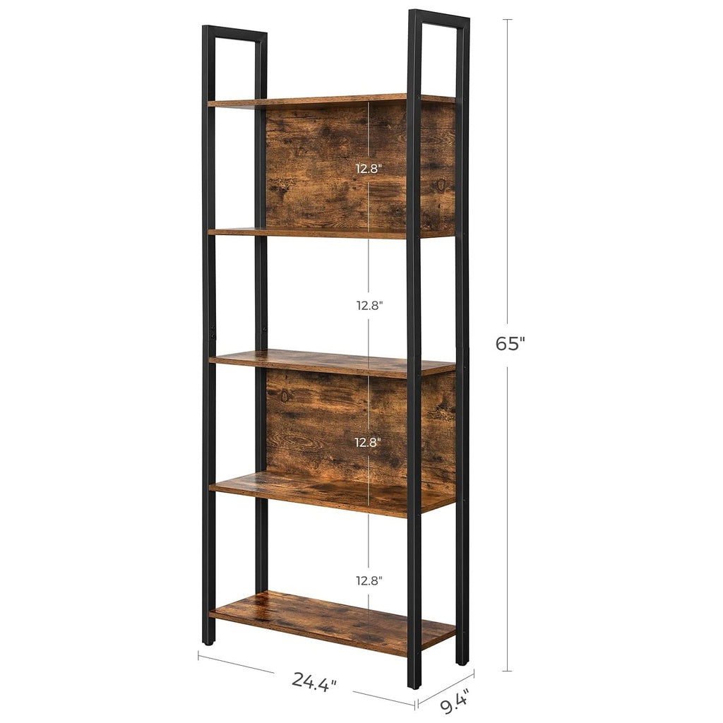 VASAGLE Bookshelf with 5 Shelves Rustic Brown and Black - Cosy Abode