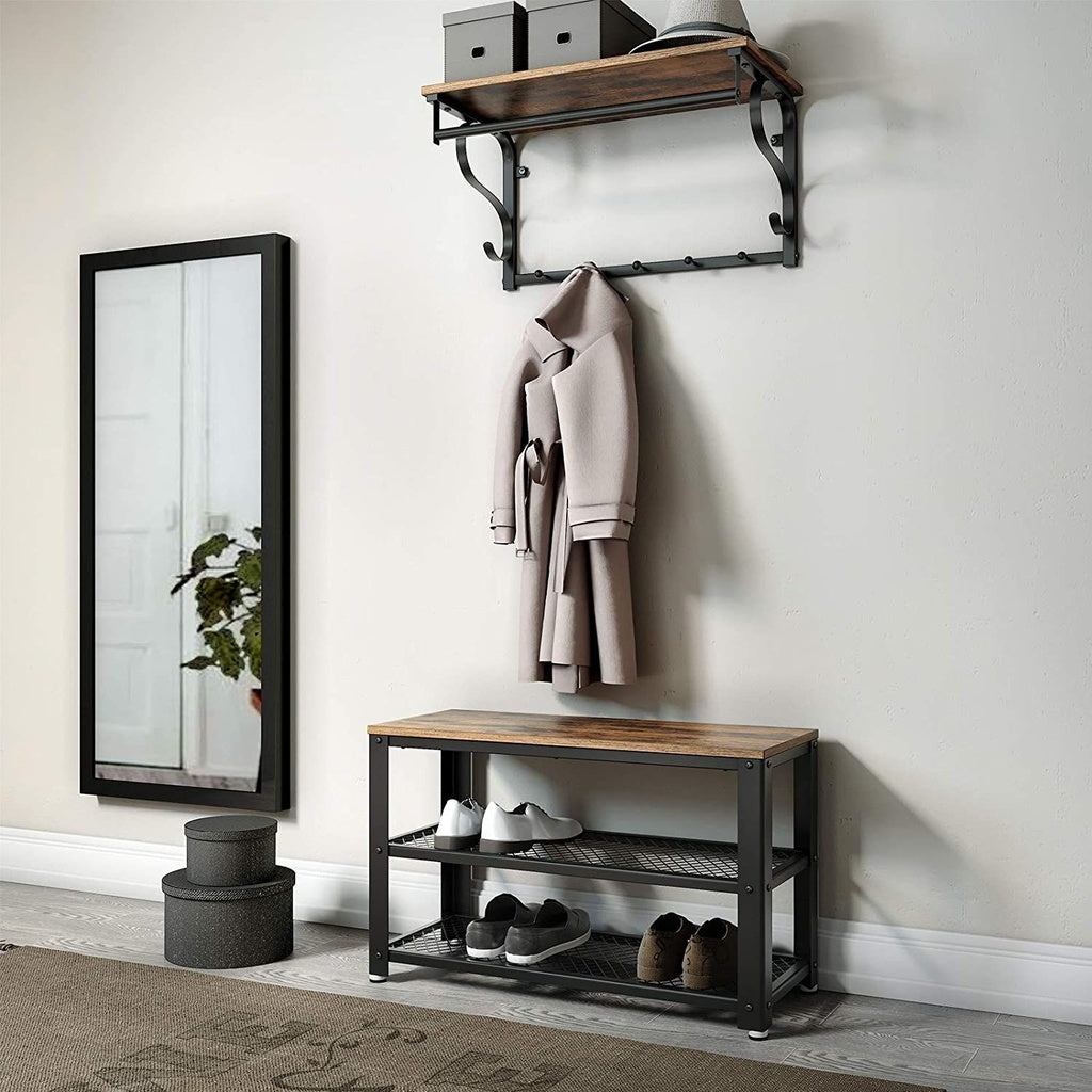 VASAGLE Coat Rack Wall-Mounted Rustic Brown and Black - Cosy Abode
