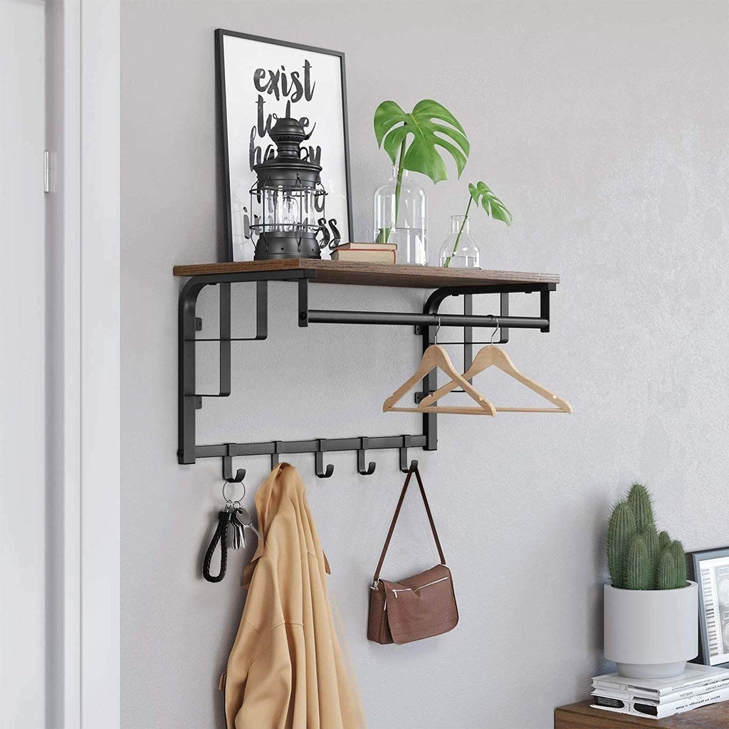 VASAGLE Coat Rack Wall-Mounted Rustic Brown and Black - Cosy Abode