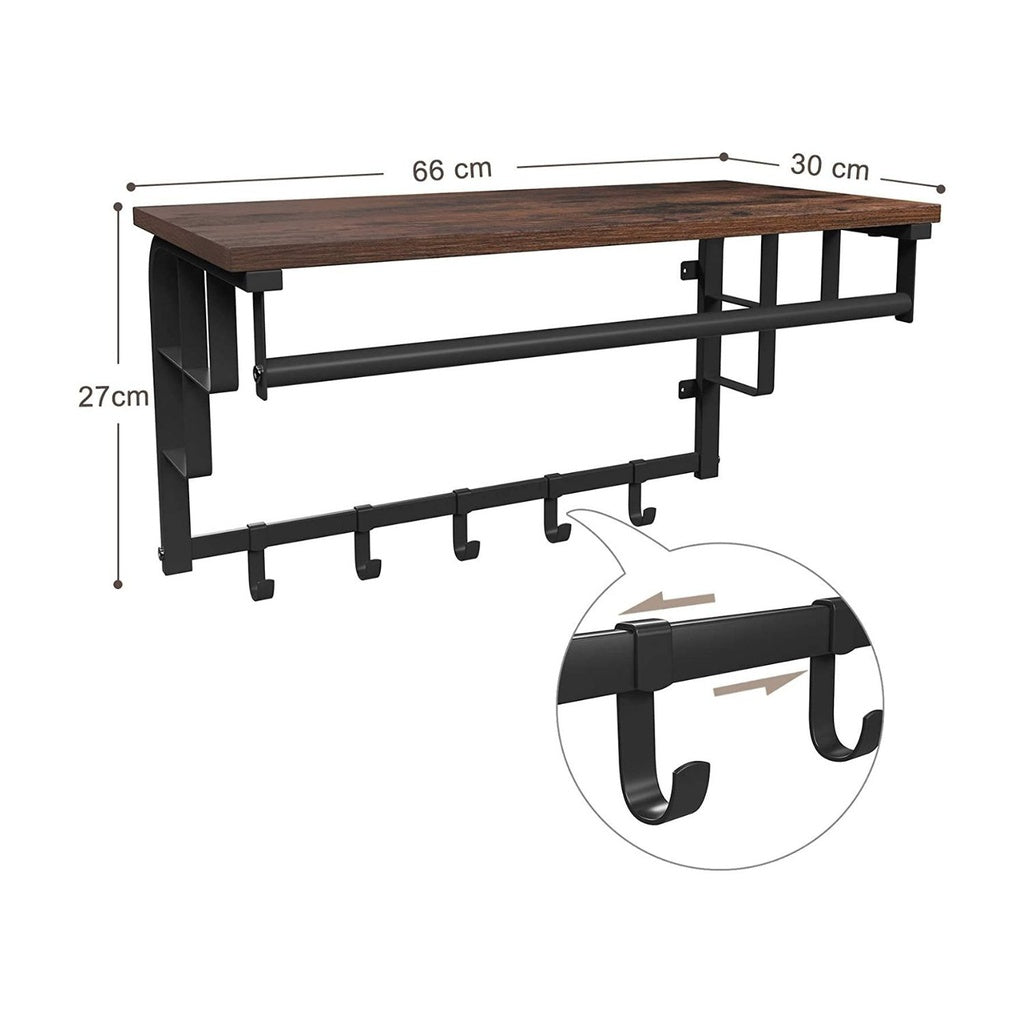VASAGLE Coat Rack Wall-Mounted Rustic Brown and Black - Cosy Abode