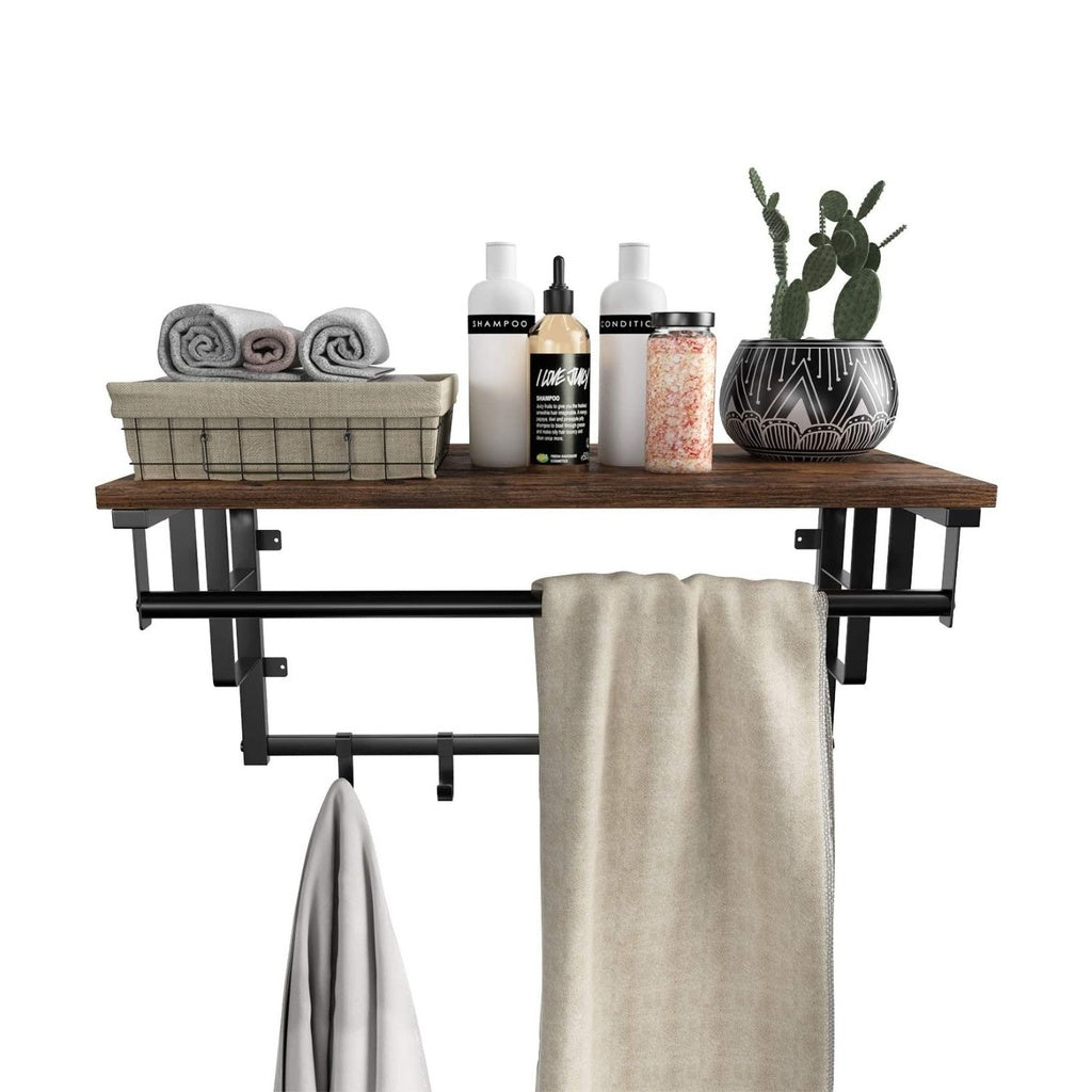 VASAGLE Coat Rack Wall-Mounted Rustic Brown and Black - Cosy Abode