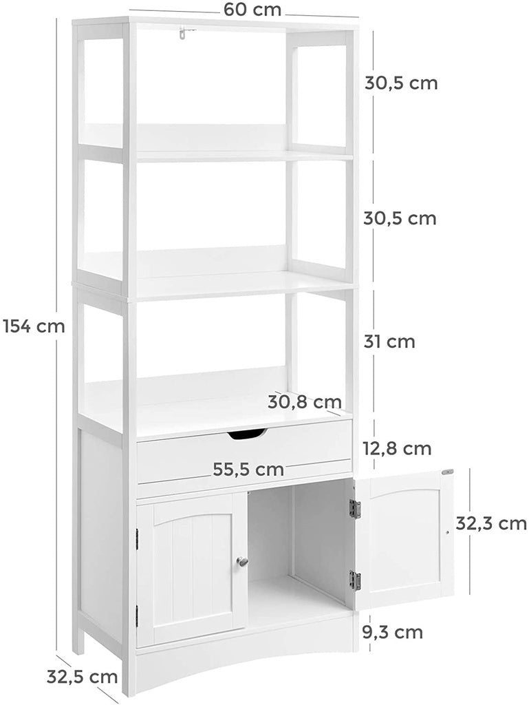 VASAGLE Floor Cabinet with Drawer 3 Open Shelves and Double Doors White - Cosy Abode