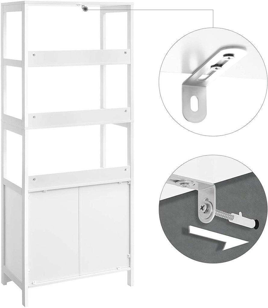 VASAGLE Floor Cabinet with Drawer 3 Open Shelves and Double Doors White - Cosy Abode