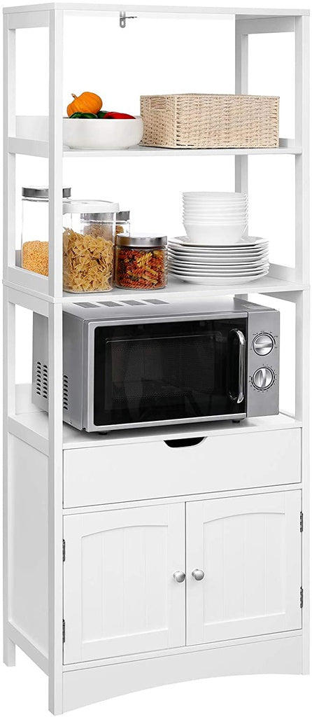 VASAGLE Floor Cabinet with Drawer 3 Open Shelves and Double Doors White - Cosy Abode