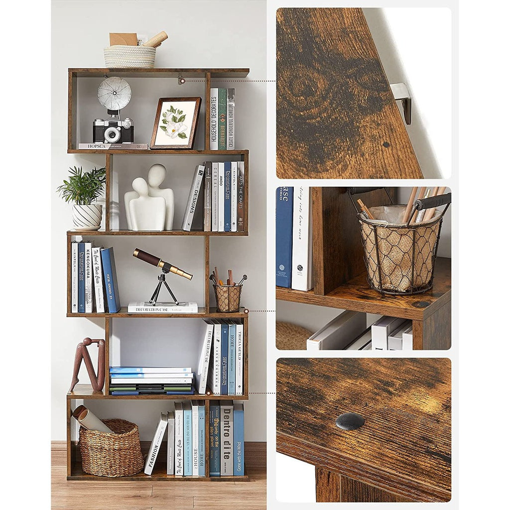 VASAGLE 5-Tier Bookshelf Display Shelf - Rustic Brown - Cosy Abode