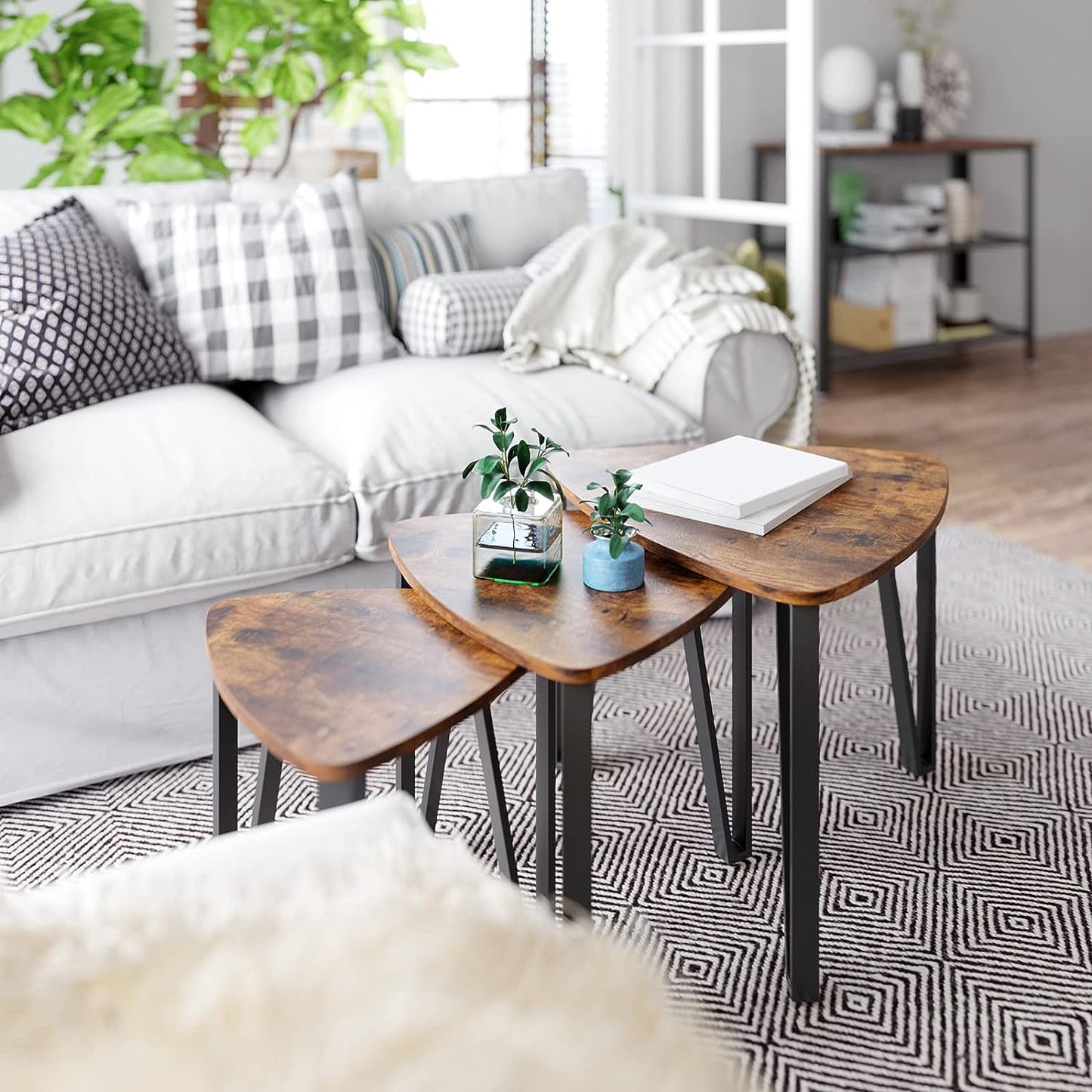 VASAGLE Industrial Nesting Coffee Table Rustic Brown and Black - Cosy Abode