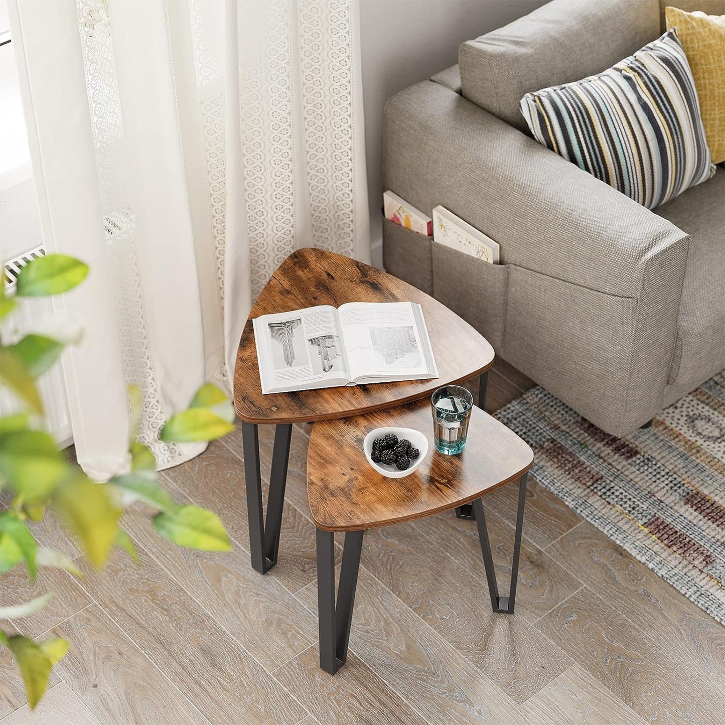 VASAGLE Industrial Nesting Coffee Table Rustic Brown and Black - Cosy Abode